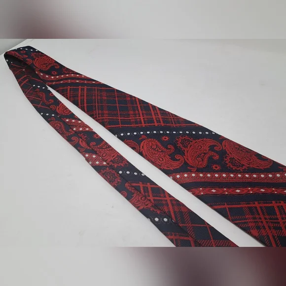 Yves Saint Laurent Vintage Neck Tie Tartain Plaid Paisley Striped 70s 80s 55" - Picture 12 of 15